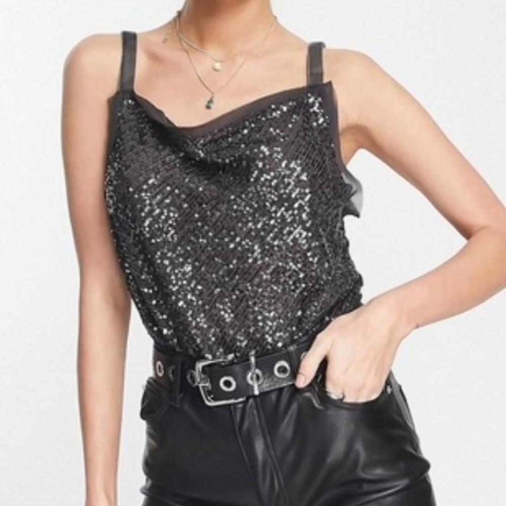 Intimately Free People Black Sequin Camisole Bodysuit Size XS